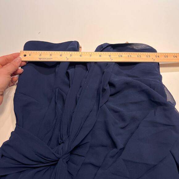 Fame and Partners Navy Blue Strapless Draped Gown Size 10 - Picture 9 of 10